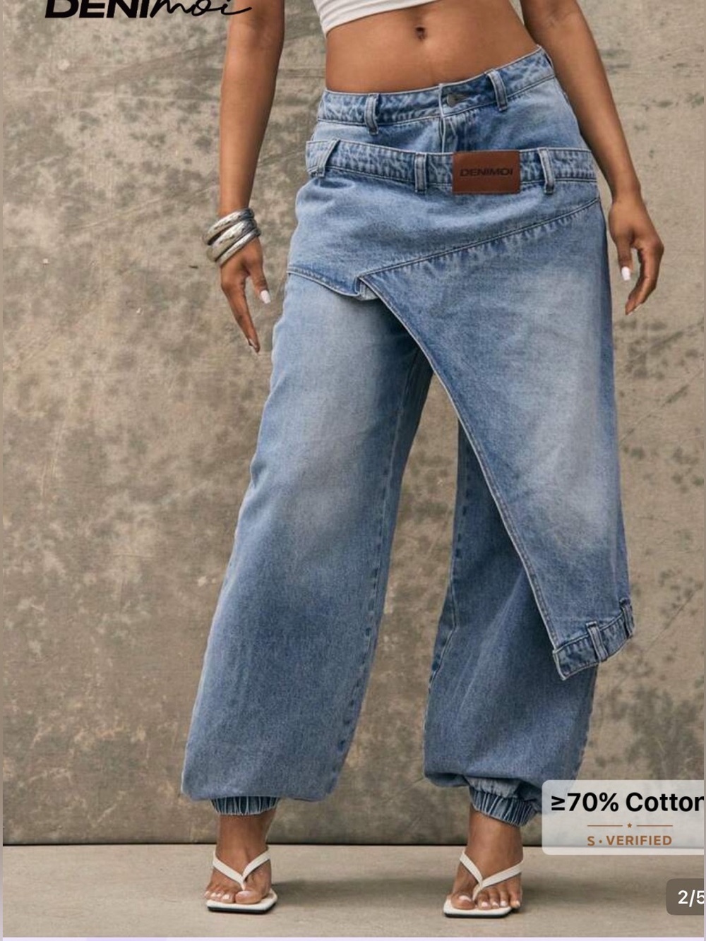 Women's Light Blue Asymmetric Wrap Jeans